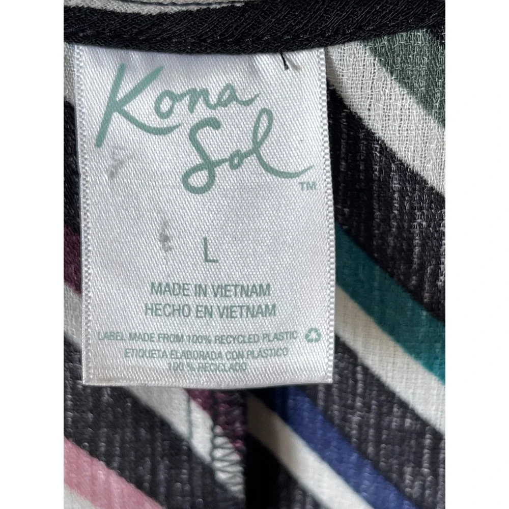 Kona Sol Women L Multi-Color Diagonal Stripe V-Neck Swim Cover Up Top Crochet